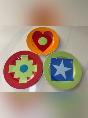 Swid Powell Gene Meyer Plates Set 3 Vintage Porcelain Salad Dessert Geometric